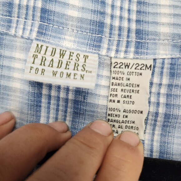 Midwest Traders Shirt Womens 22 Blue Plaid Sleeveless Button Up Blouse *NWT* - Picture 3 of 8